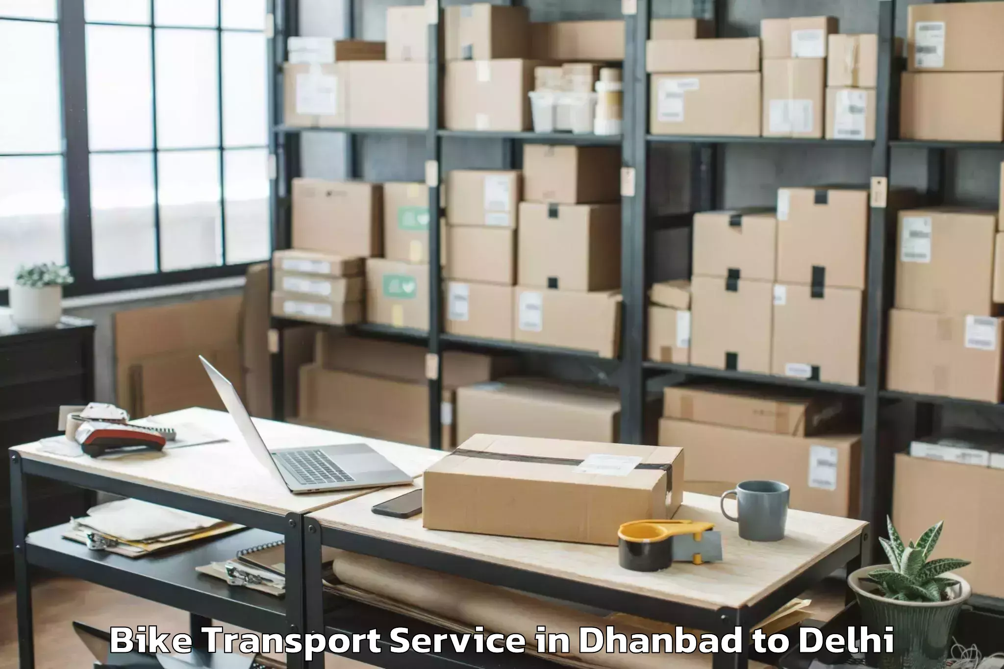 Hassle-Free Dhanbad to Naraina Industrial Estate Bike Transport